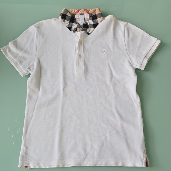 Burberry White Polo Shirt with Checkered Collar - Picture 1 of 6